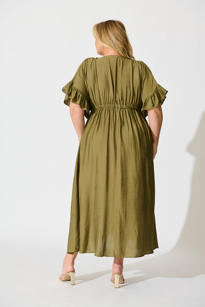 Rue Maxi Dress In Khaki back