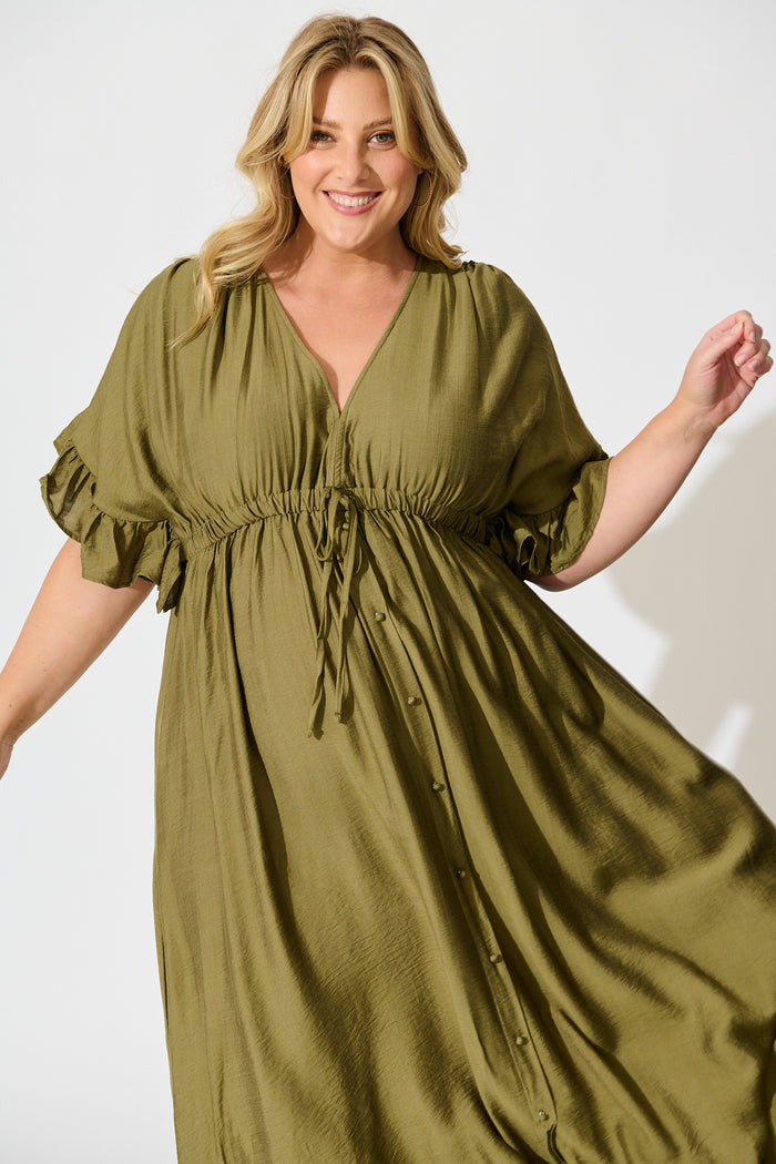 Rue Maxi Dress In Khaki front