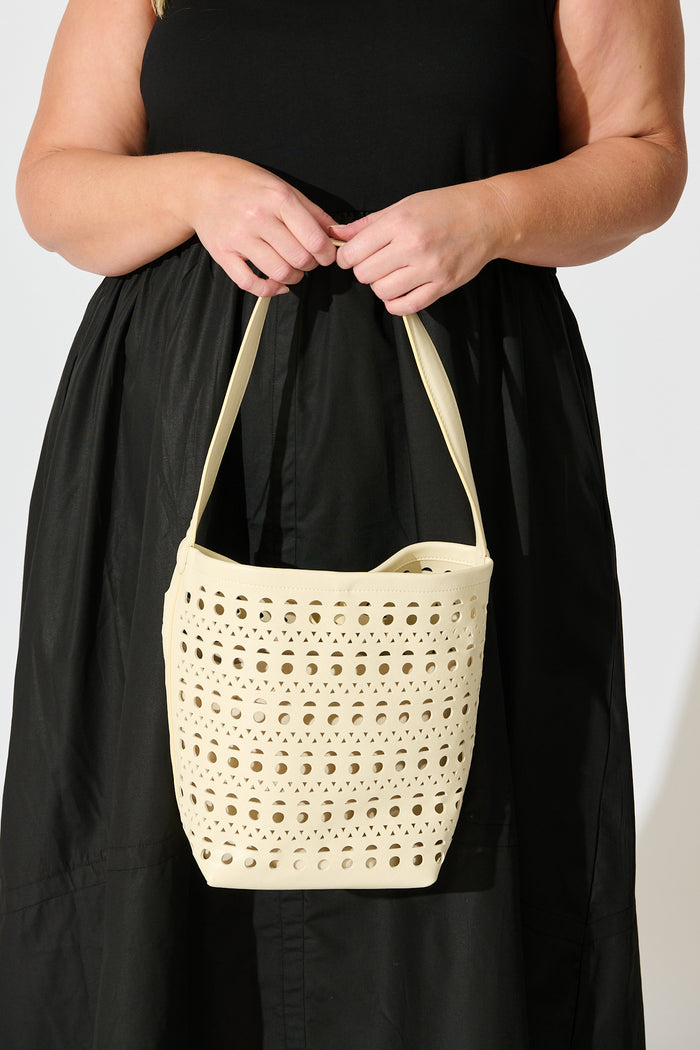 Bianca Tote Bag in White Laser Cut on model front