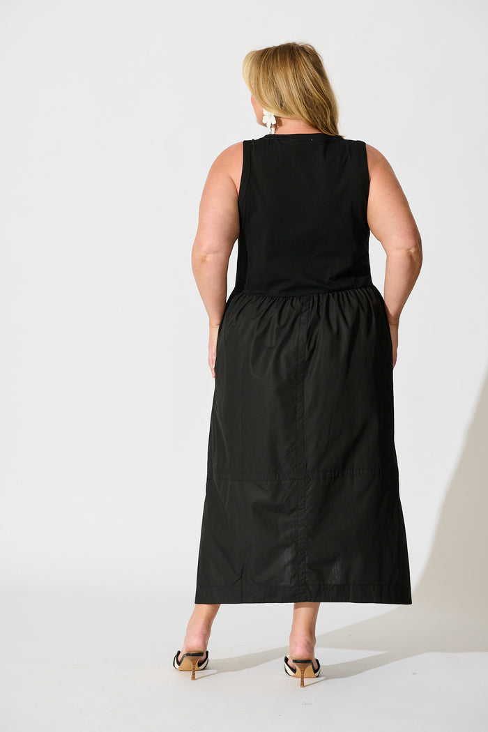 Zoria Maxi Dress in Black Cotton Blend back