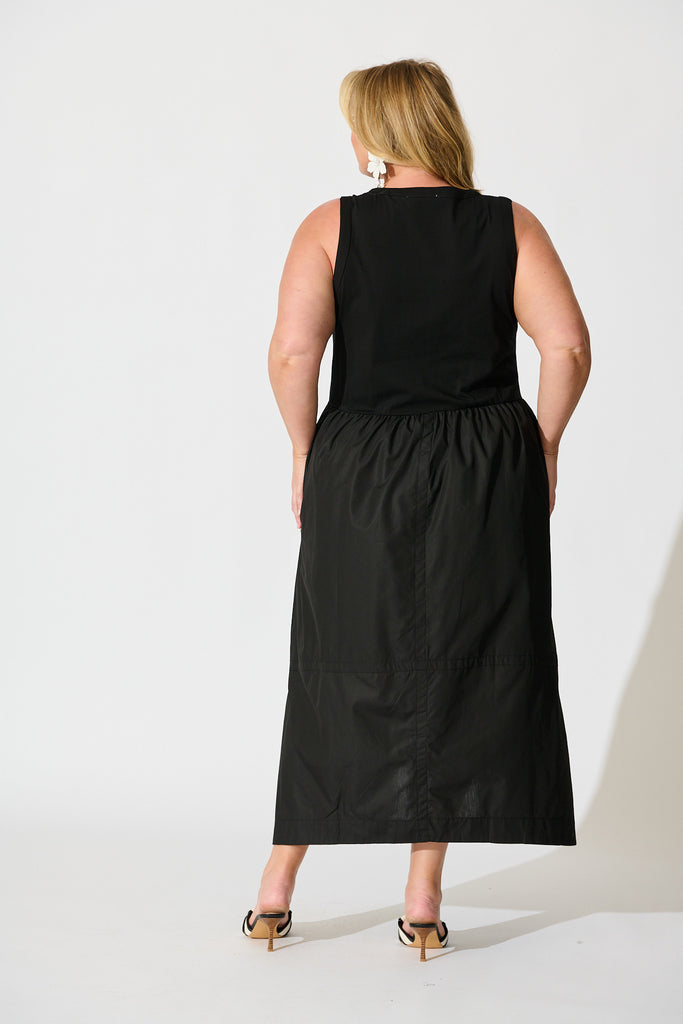 Zoria Maxi Dress in Black Cotton Blend back
