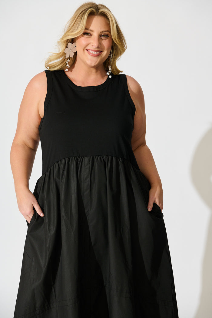 Zoria Maxi Dress in Black Cotton Blend front