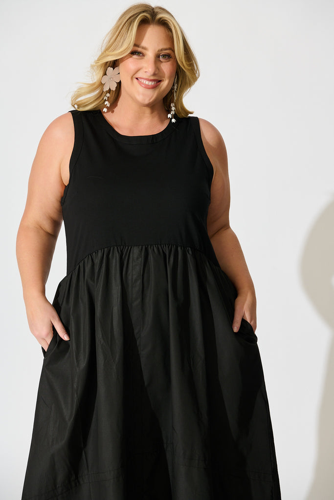 Zoria Maxi Dress in Black Cotton Blend front