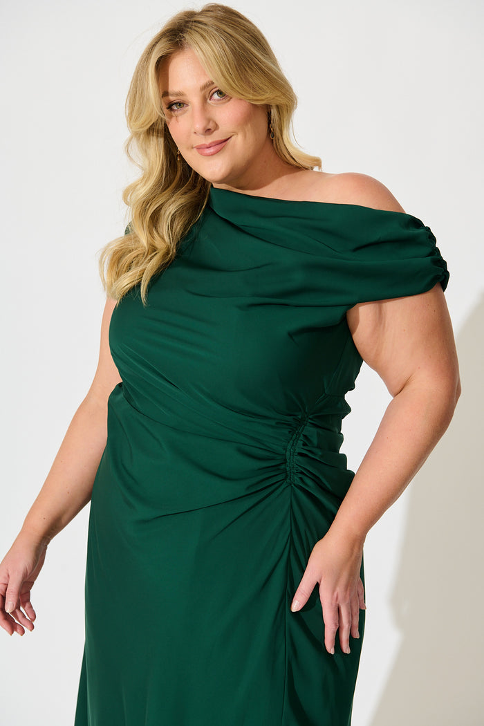 Marielle Off Shoulder Maxi Dress in Emerald Chiffon front