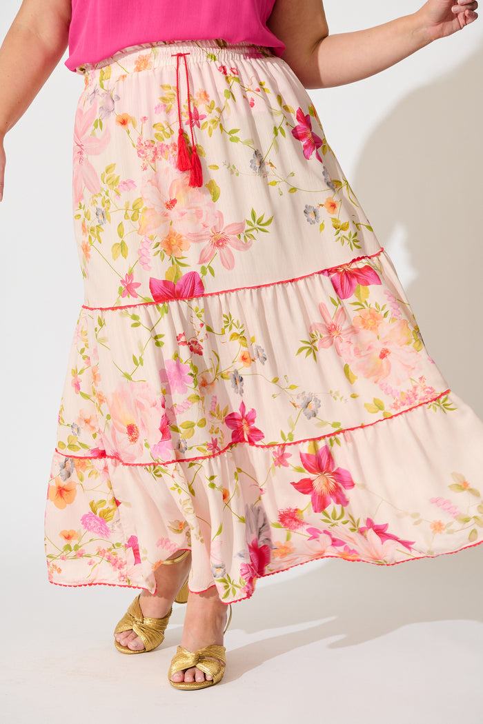 Aino Maxi Skirt in Light Blush Floral front