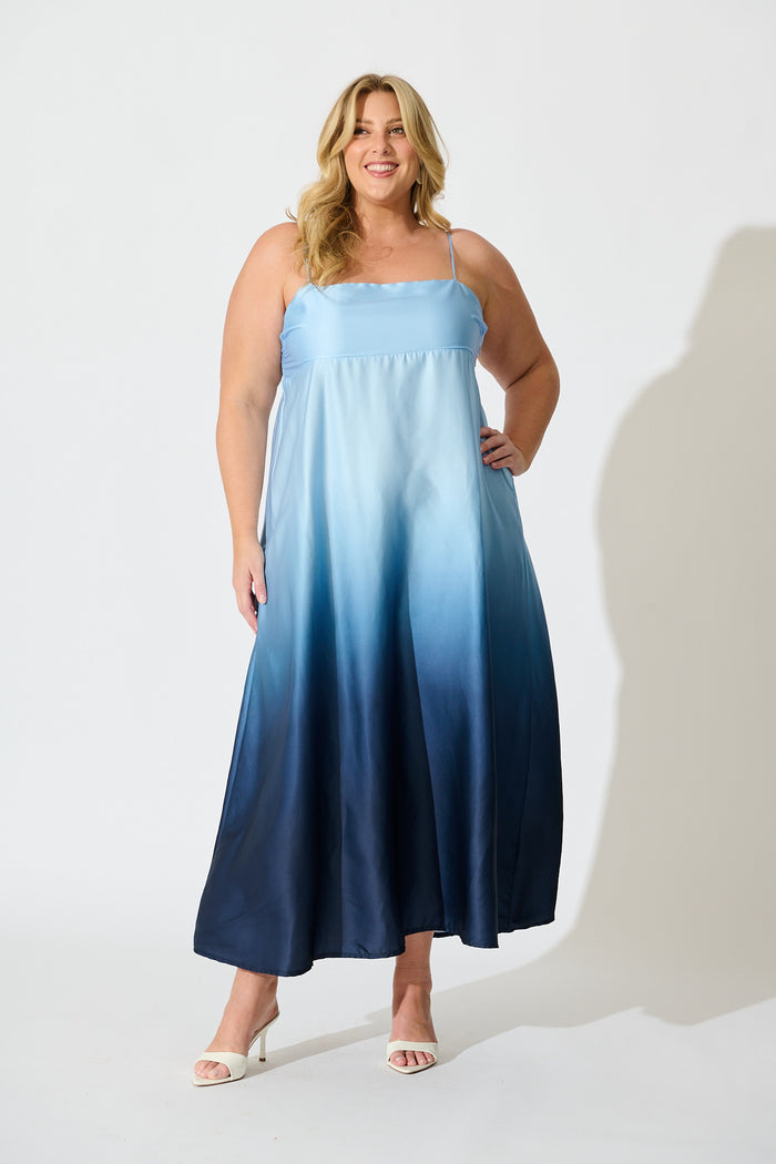 Ombre Muse Maxi Sundress in Blue Satin curve