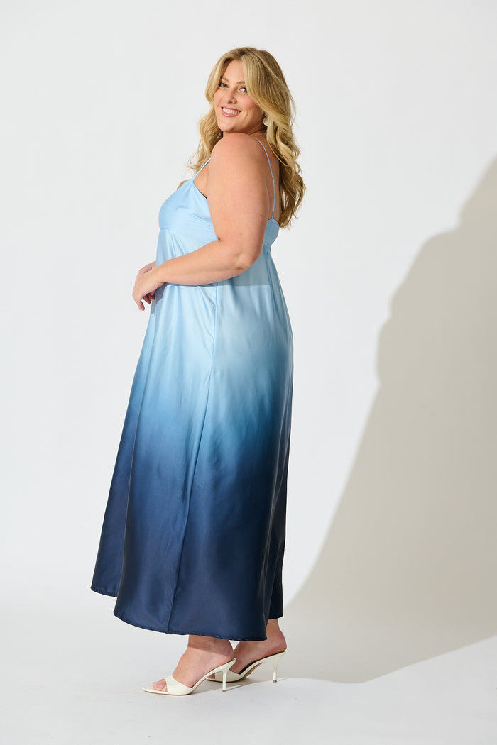 Ombre Muse Maxi Sundress in Blue Satin side