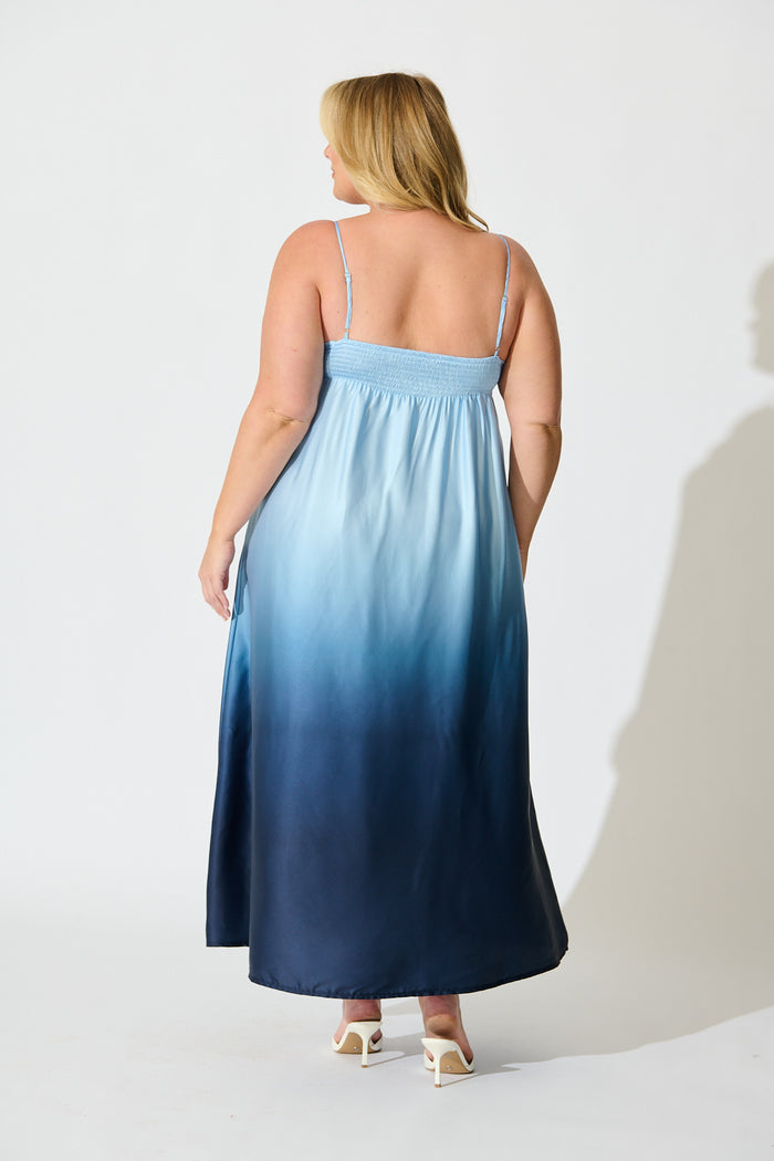 Ombre Muse Maxi Sundress in Blue Satin back