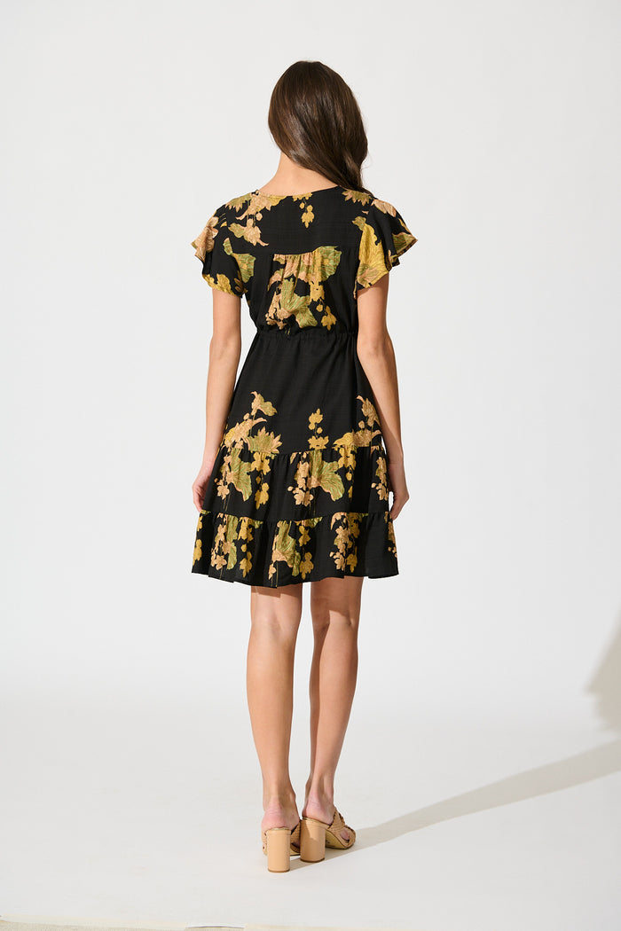 Rian Dress in Black Floral Linen Blend back
