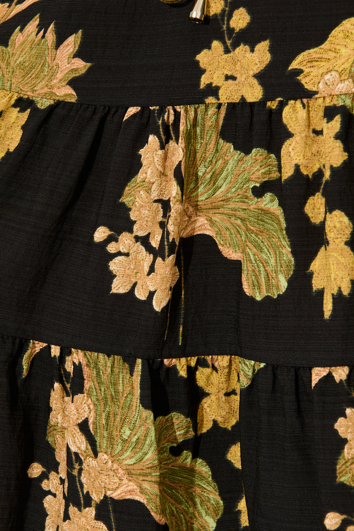 Rian Dress in Black Floral Linen Blend fabric