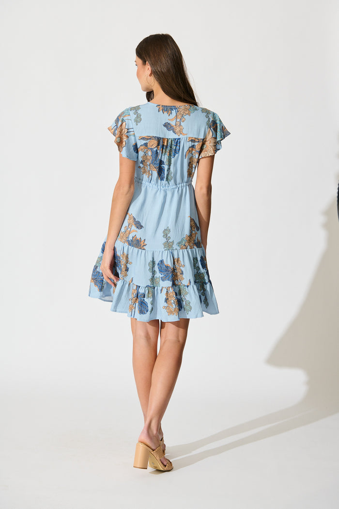 Rian Dress in Blue Floral Linen Blend back