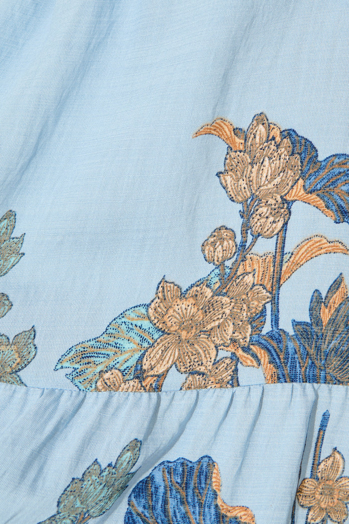 Rian Dress in Blue Floral Linen Blend fabric
