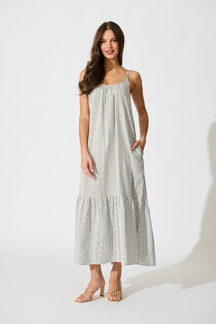 Anisa Maxi Sundress in Black Stripe Cotton full length