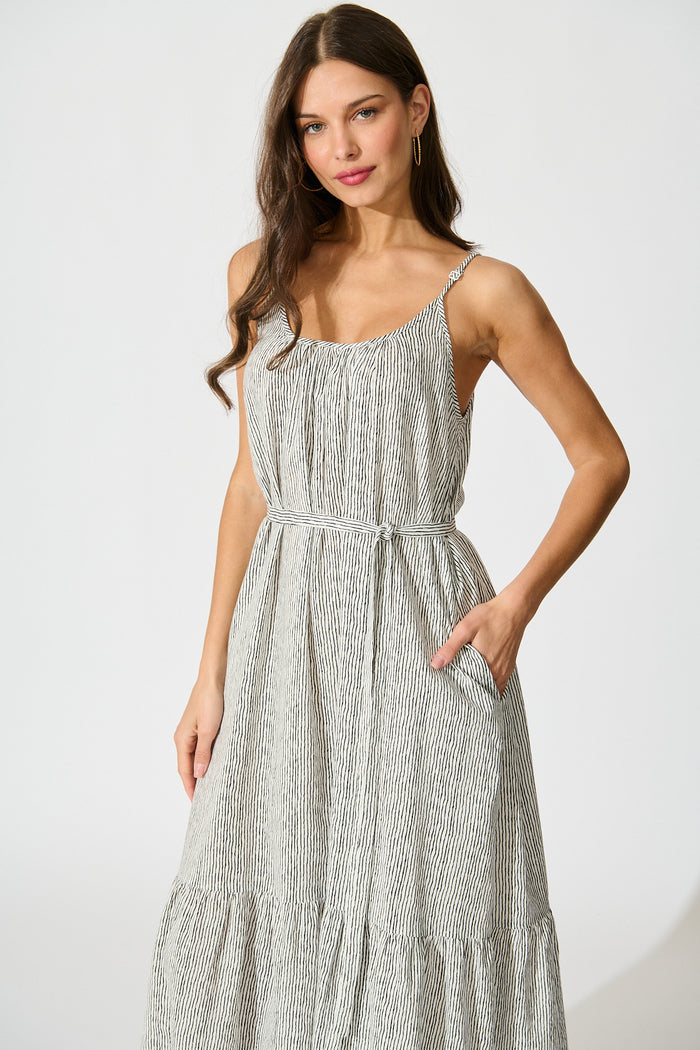 Anisa Maxi Sundress in Black Stripe Cotton front