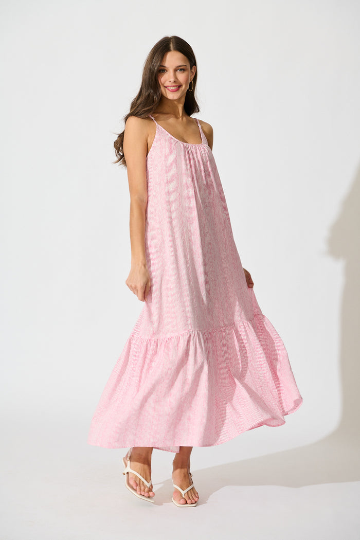 Anisa Maxi Sundress in Pink Stripe Cotton full length