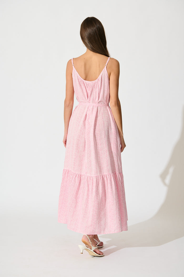 Anisa Maxi Sundress in Pink Stripe Cotton back