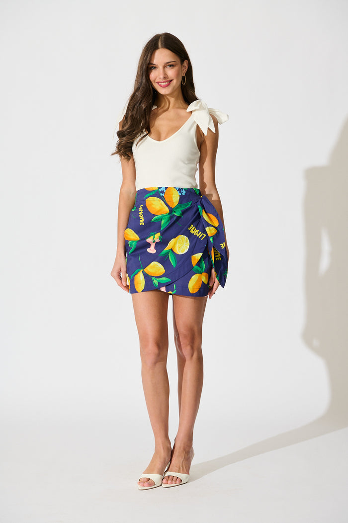 Polina Skirt in Navy Lemon Print Cotton full length