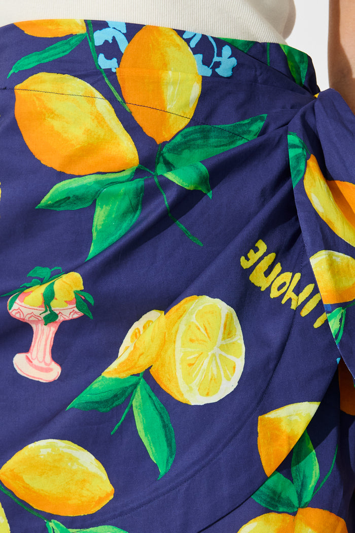 Polina Skirt in Navy Lemon Print Cotton detail