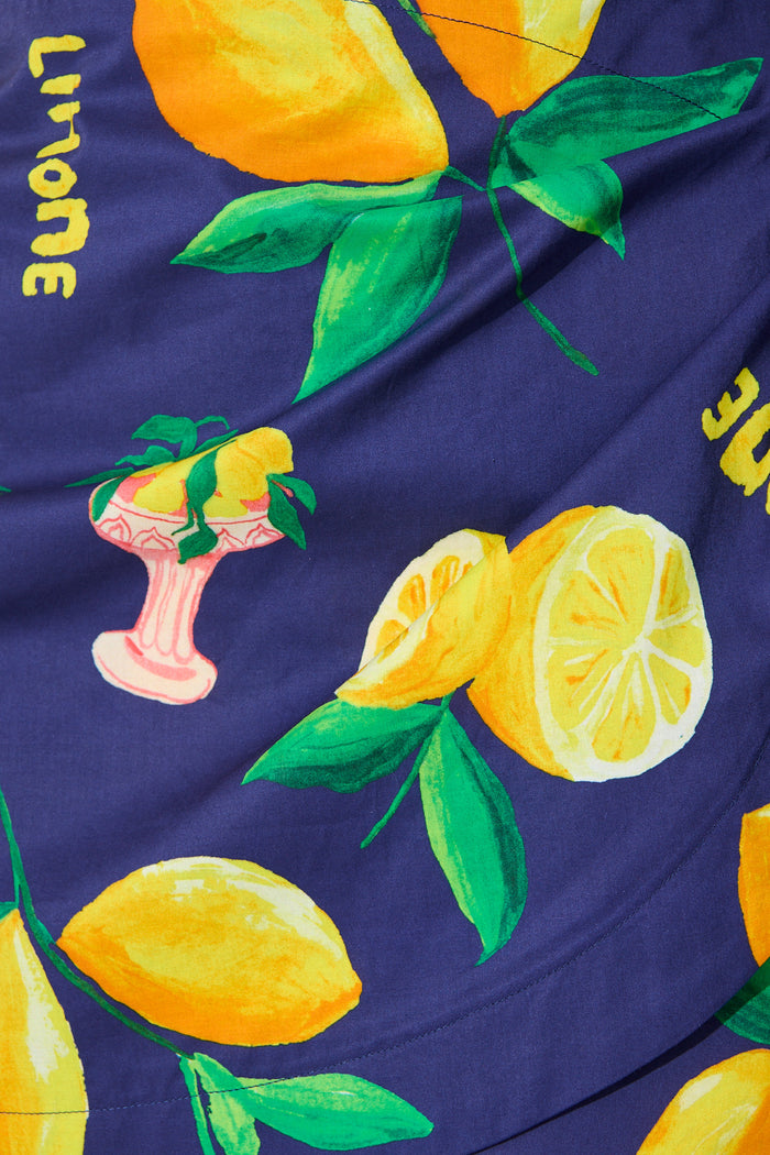 Polina Skirt in Navy Lemon Print Cotton fabric