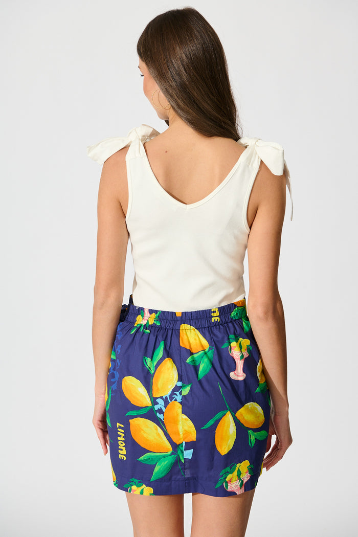 Polina Skirt in Navy Lemon Print Cotton back