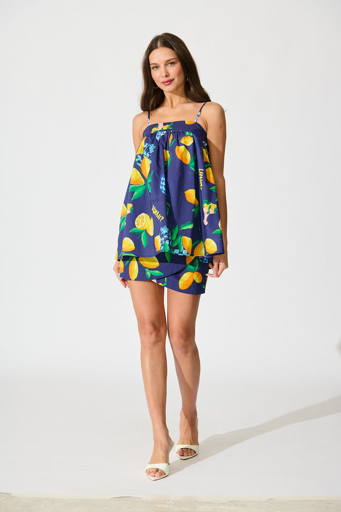 Polina Skirt in Navy Lemon Print Cotton full length set