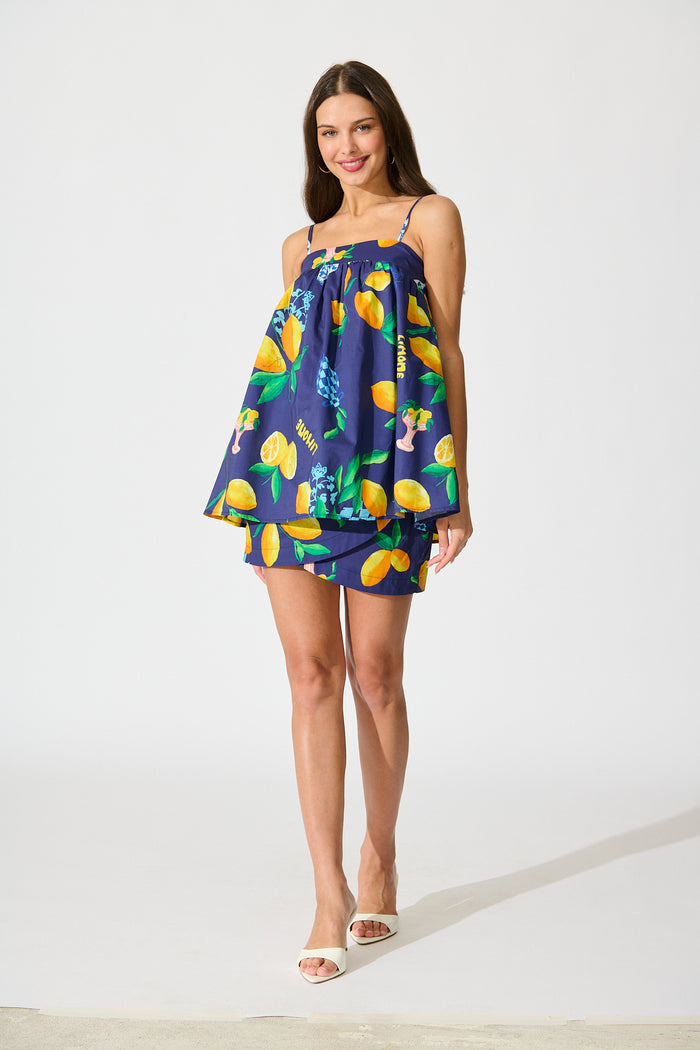 Lemon Zest Top in Navy with Lemon Print Cotton full length set