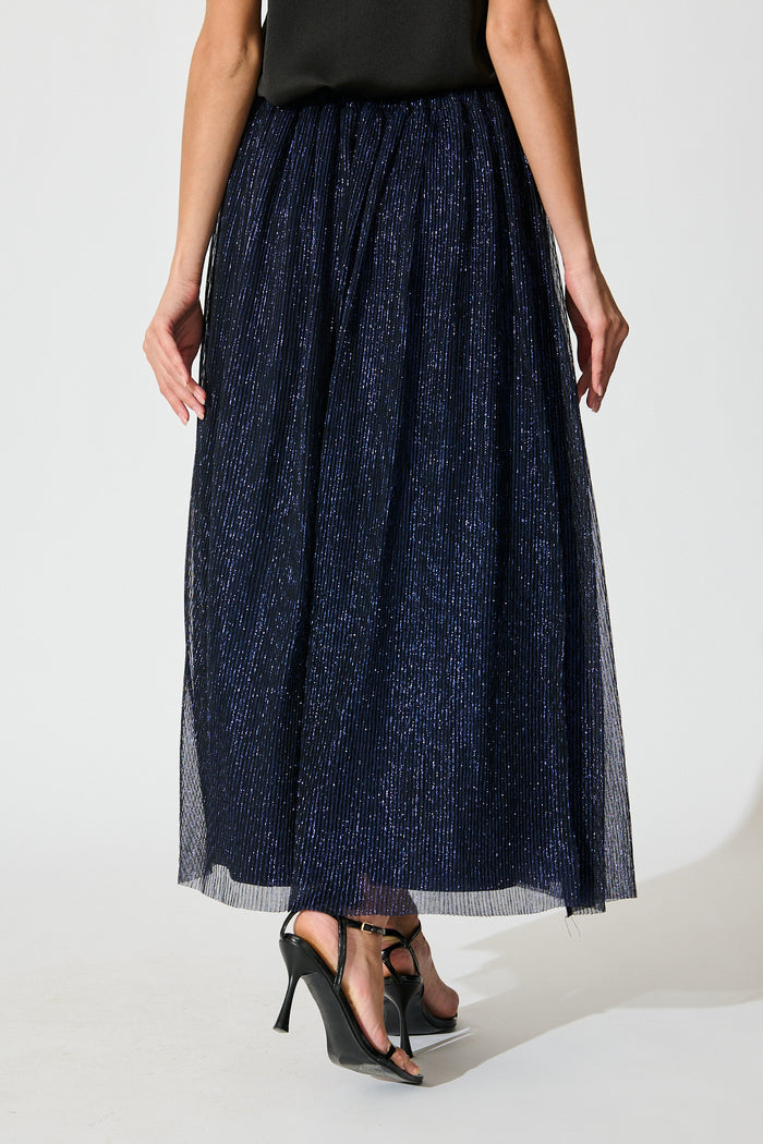 Dip and Dusk Maxi Skirt in Navy Lurex Chiffon back