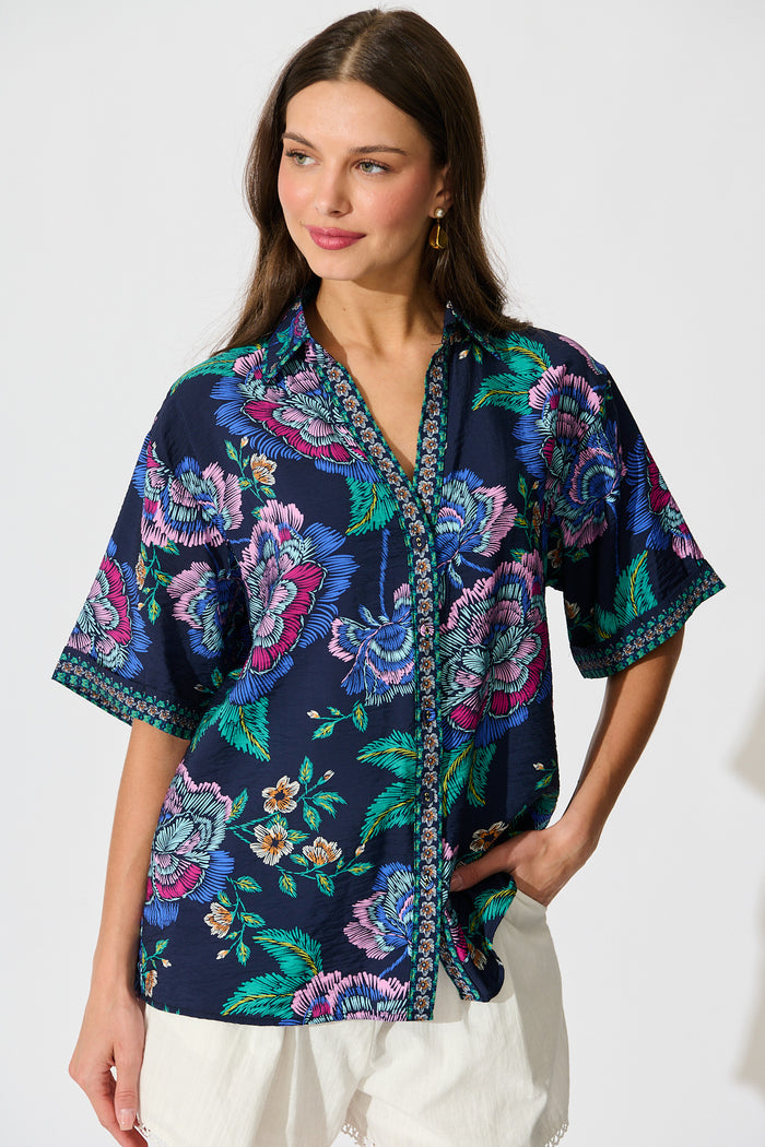 Fedra Shirt in Navy with Multi Floral