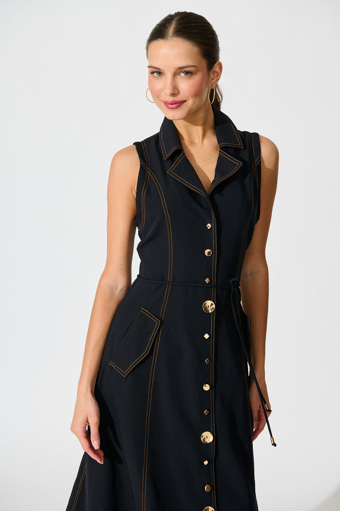 Off Duty Midi Shirt Dress in Navy front