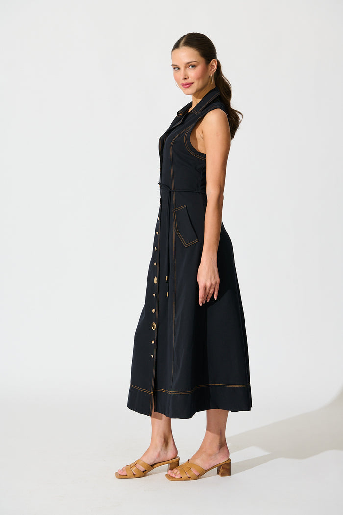 Off Duty Midi Shirt Dress in Navy side