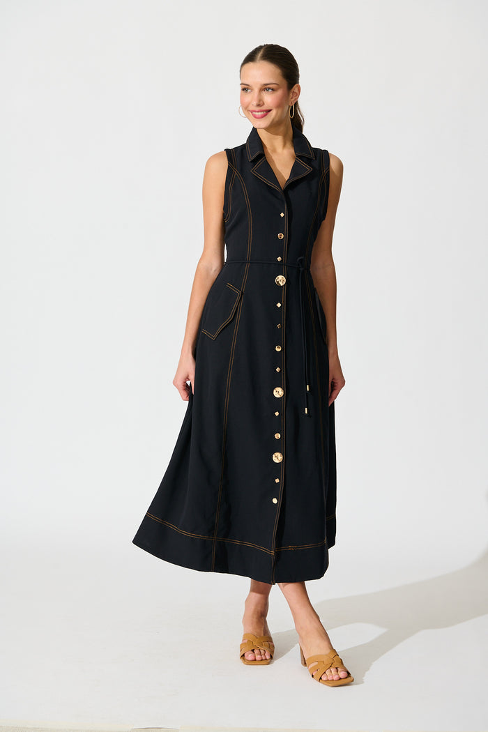 Off Duty Midi Shirt Dress in Navy full length
