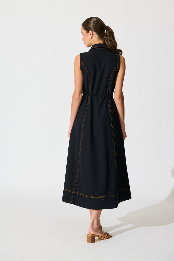 Off Duty Midi Shirt Dress in Navy back