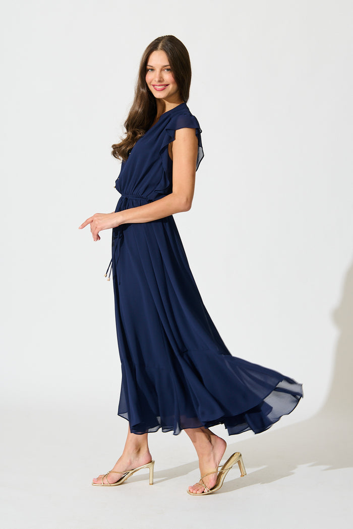 Executive Ease Maxi Dress in Navy Chiffon side