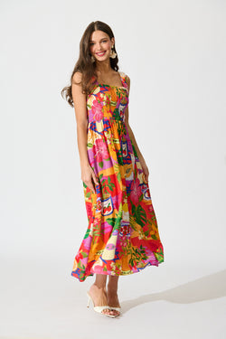 Santi Maxi Sundress in Purple Multi Print full length