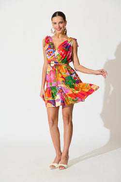 Clio Mini Dress in Purple Multi Print full length