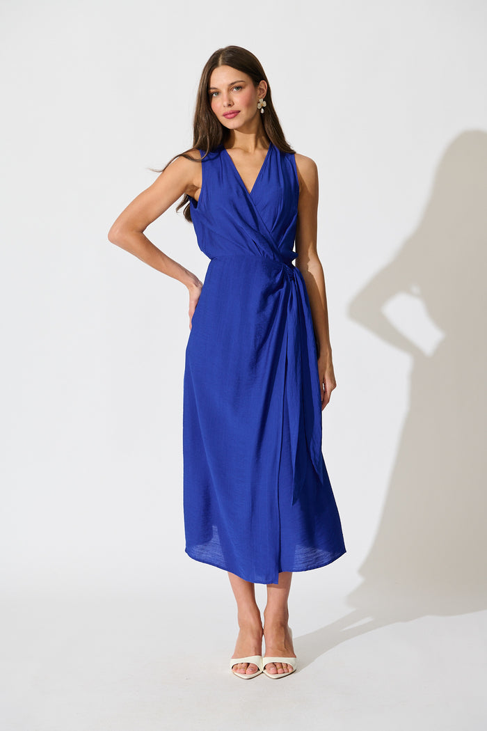 Luz Maxi Wrap Dress in Blue full length