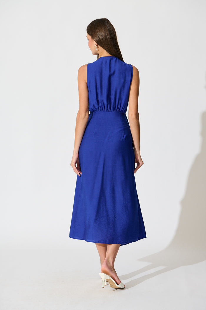 Luz Maxi Wrap Dress in Blue back