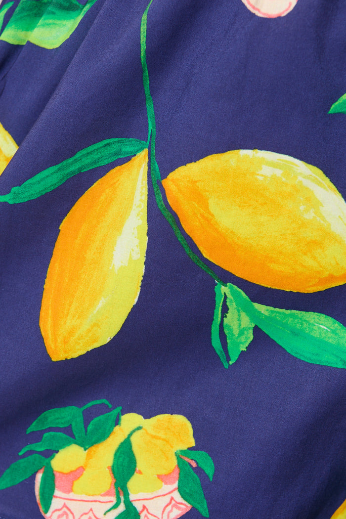 Rosela Short in Navy Lemon Print Cotton fabric