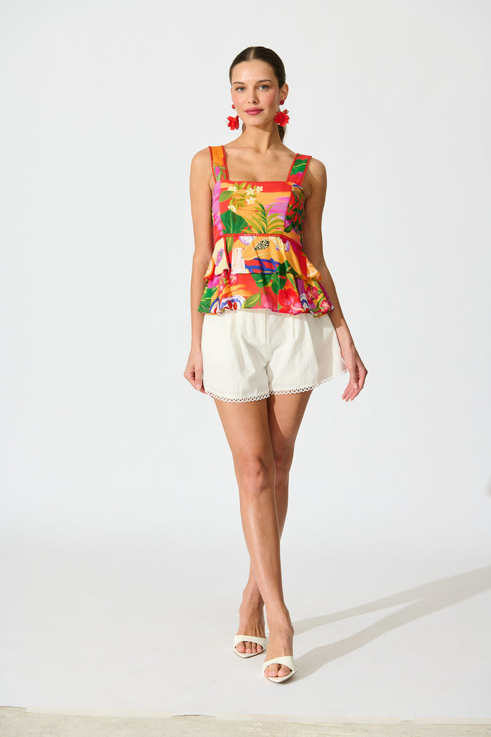 Paria Top in Purple Multi Print full length