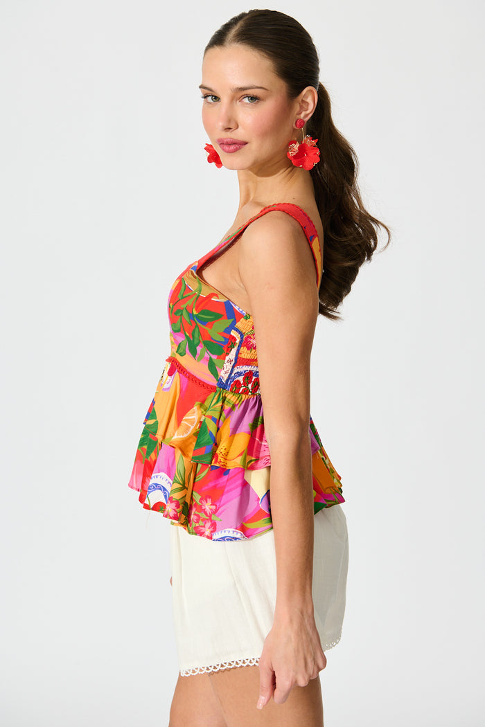 Paria Top in Purple Multi Print side