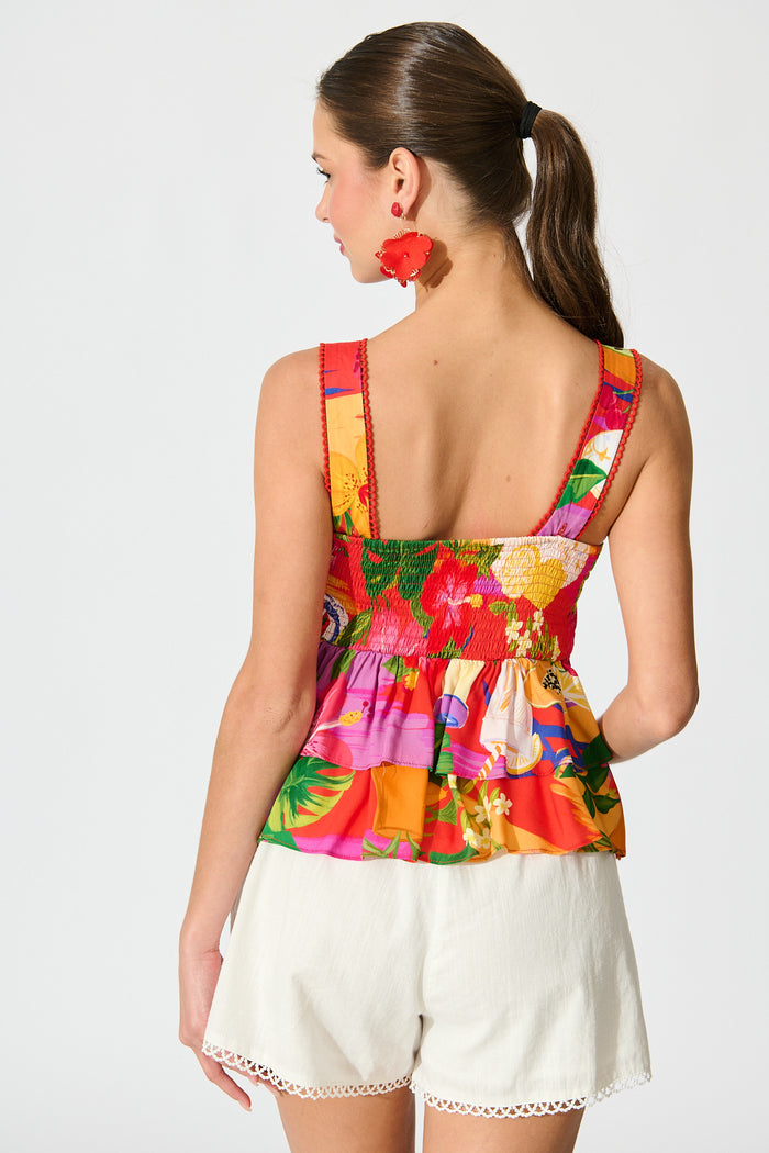 Paria Top in Purple Multi Print back