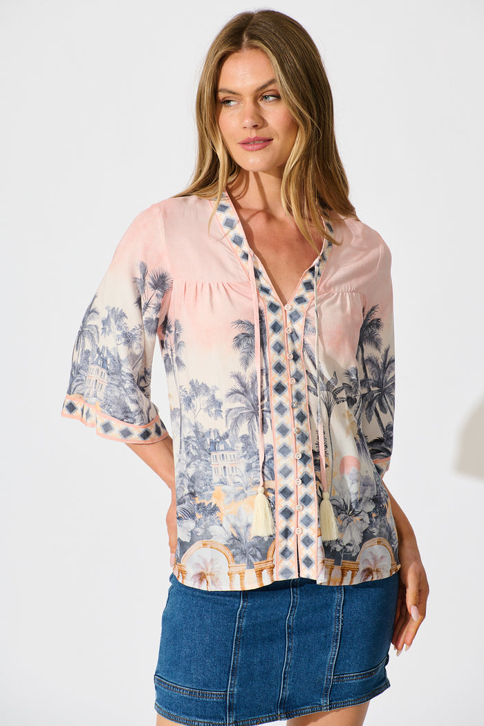 Portobello Top in Blush Palm Tree Print