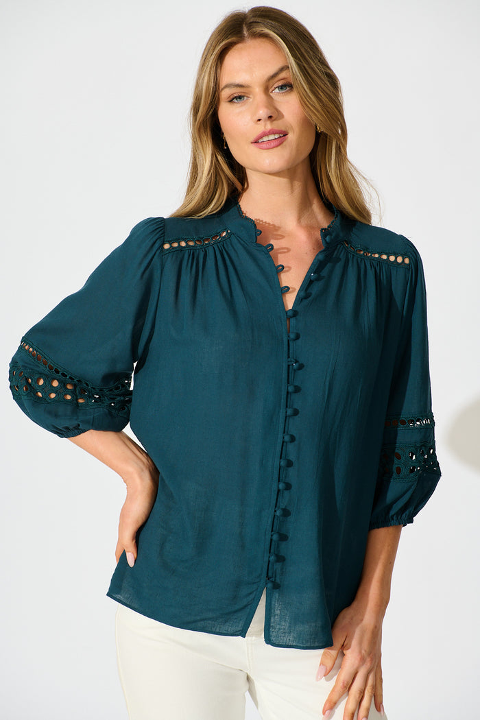 Cascades Top in Emerald Linen Blend