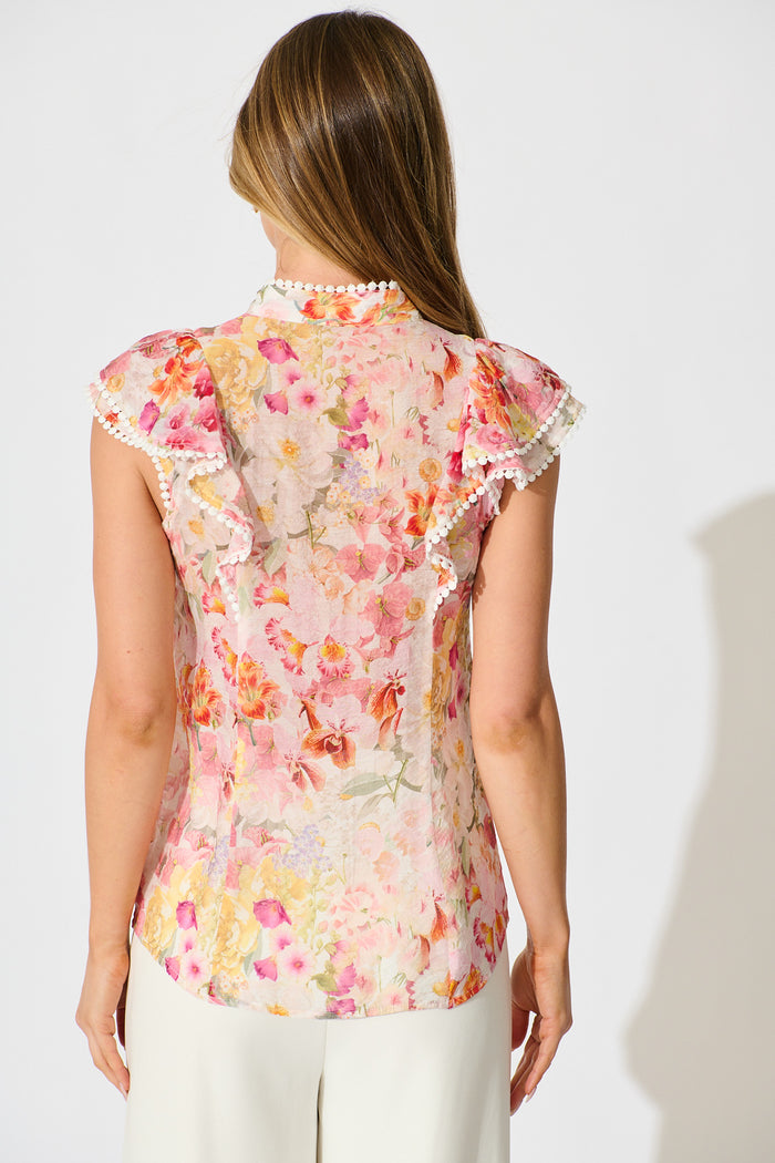 Soft Bloom Top in White with Multi Blush Floral back
