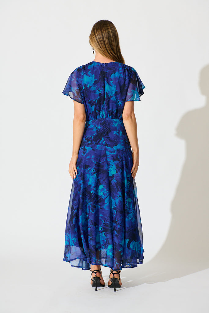 Whisper Lily Maxi Dress in Blue Watercolour Chiffon back