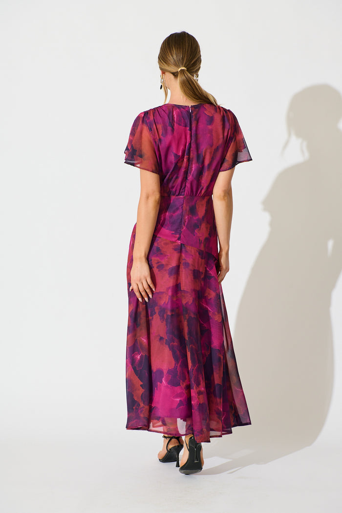 Whisper Lily Maxi Dress in Purple Watercolour Chiffon back