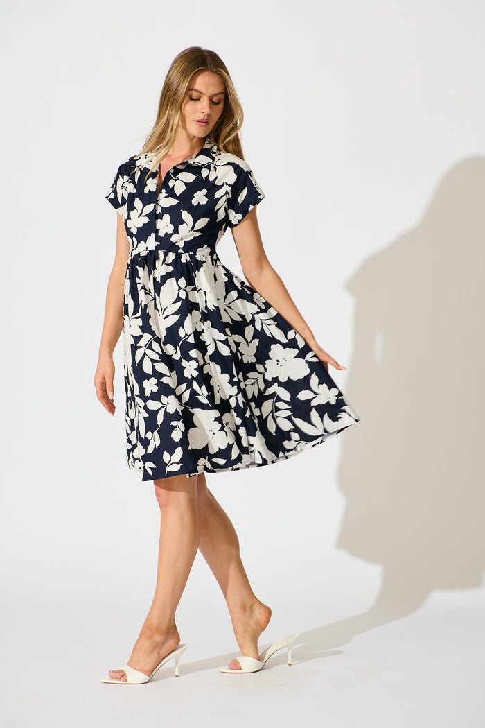 Amour Fields Dress in Navy Floral Cotton Poplin side