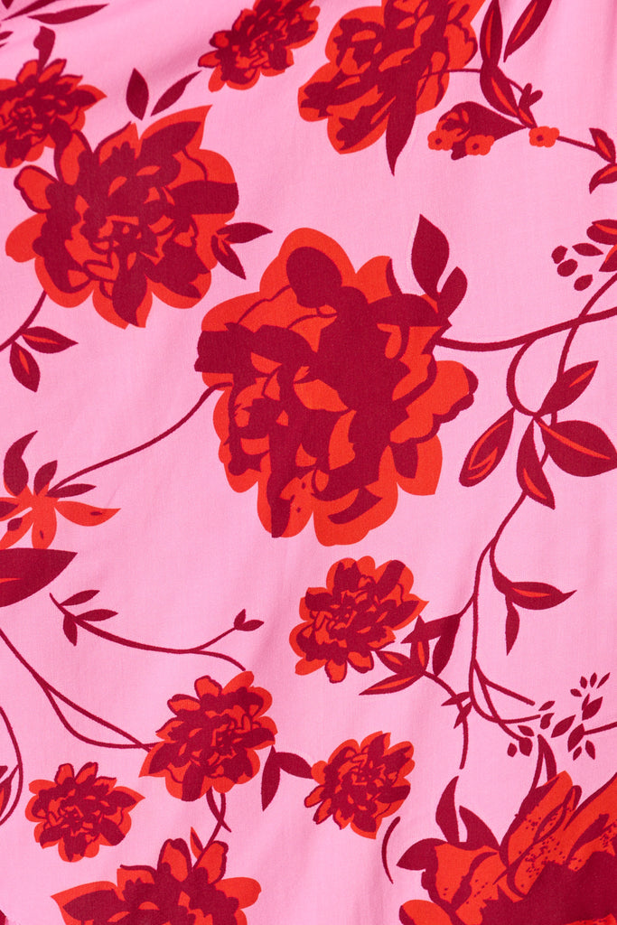 Calithea Dress in Pink with Red Floral Print fabric