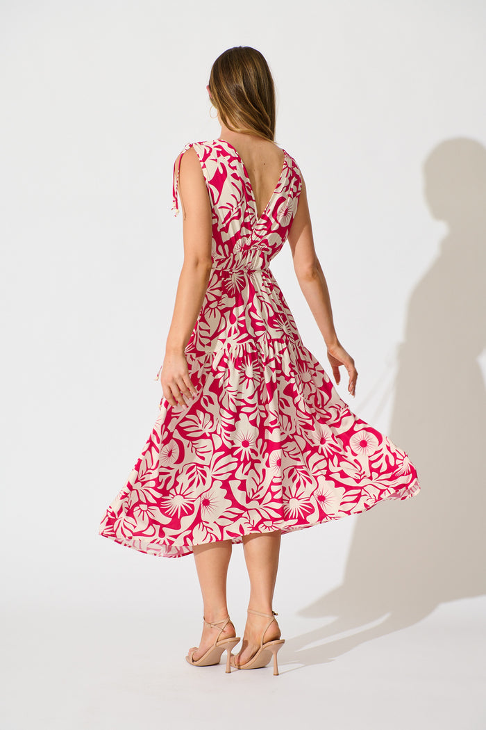 Amabelle Midi Dress in Pink with White Print back