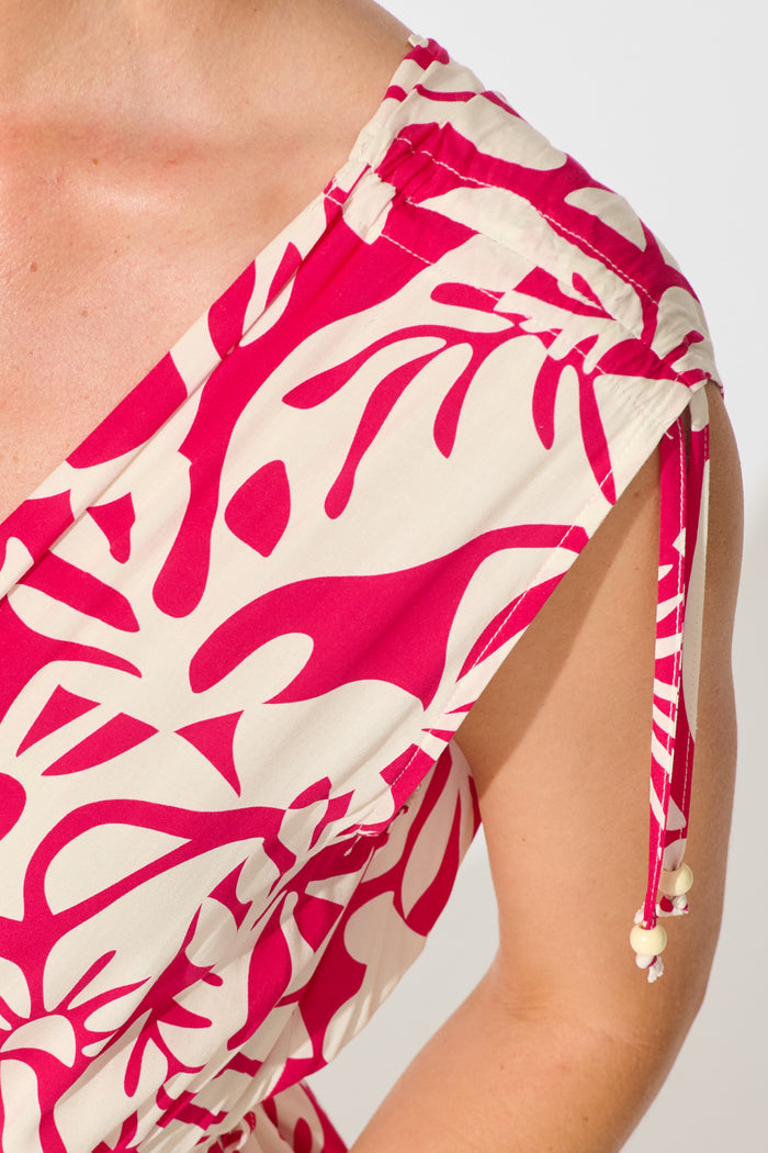 Amabelle Midi Dress in Pink with White Print detail
